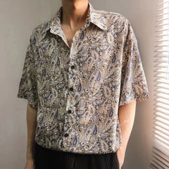 HEARUJOY  -  Mens Shirt Cashew Flower Print Shirt Summer Fashion Daily Versatile Outdoor Vacation Short-Sleeved Top Men'S Clothing 2025 New