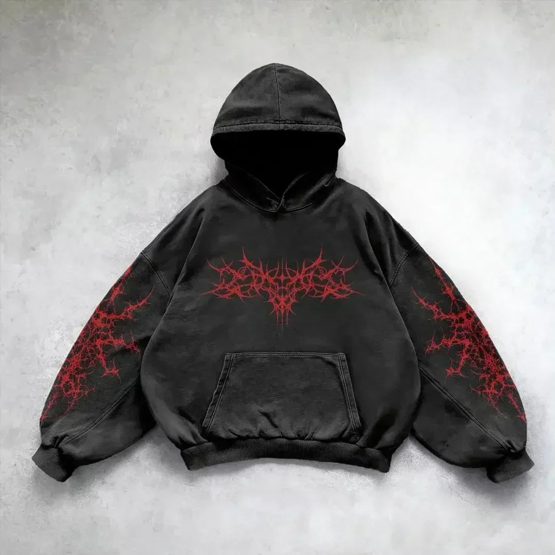 Hearujoy Dark letter devil print hoodie American retro goth fashion loose rock Harajuku versatile couple trend sports y2k top hot sale