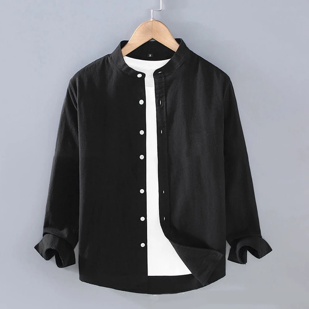 HEARUJOY  -  High Quality Hot Sale Comfortable Holiday Vacation Daily Men Shirt Tops Stand Collar Summer Autumn Long Sleeve
