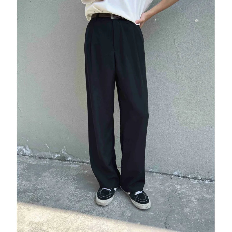 Hearujoy Grey Black Suit Pants Men Fashion Social Mens Dress Pants Korean Loose Straight Wide Leg Pants Mens Office Formal Trousers M-2XL