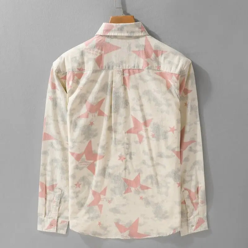 HEARUJOY  -  Spring Japanese Letters Gradient Print Men's Loose Casual Long-sleeved Shirt