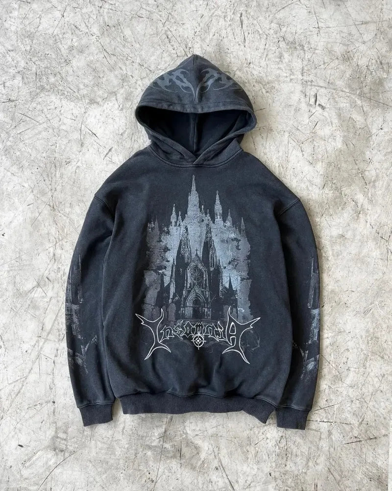 Hearujoy Gothic hip-hop letter print design oversized hoodie women's y2k vintage high street popular lazy style zipper baggy sweatshirts