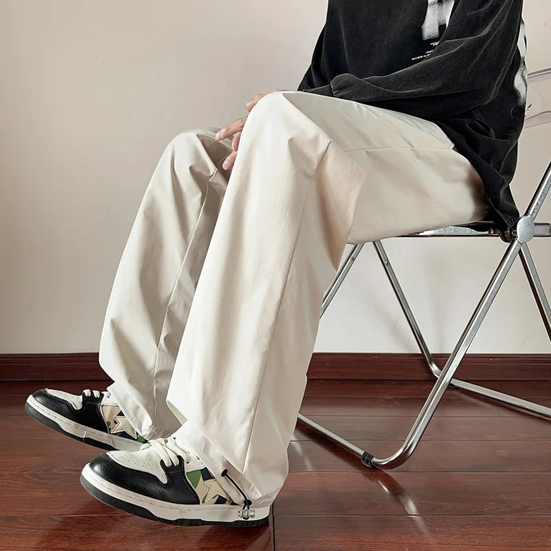 HEARUJOY  -  Autumn Pants Men Solid Chic Wide Leg Trousers Cozy Baggy All-match Streetwear Teens Joggers Men Korean Couples Sweatpants
