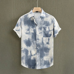 HEARUJOY  -  Men's Summer Short Sleeve Tie Dye Shirt Thin Beach Shirt Beach Men Clothing Turtle Neck Polo Shirt for Men Casual Top Tees