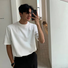 HEARUJOY  -  Summer Cotton Short Sleeved T-shirt Men Fashion Casual T Shirt Men Streetwear Korean Loose Black White T Shirt Mens Top M-2XL