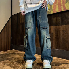 Hearujoy New Streetwear Patchwork  Jeans Cargo Pants Loose Plus Size Wide Leg Pants Harajuku Casual Denim Pants Men Clothing Y2K