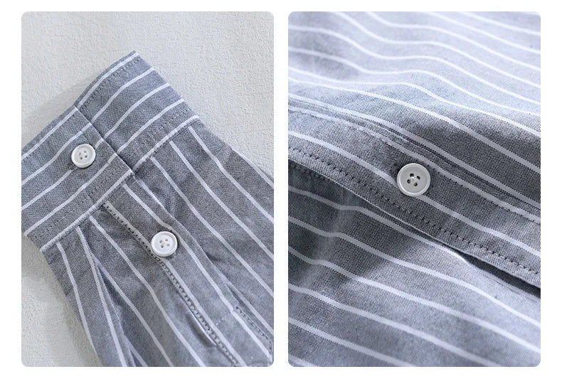 HEARUJOY  -  Men's Cotton Long Sleeve Shirt Spring Summer Casual Bear Embroidered Striped Long-sleeved Square Collar Breathable Shirts Man