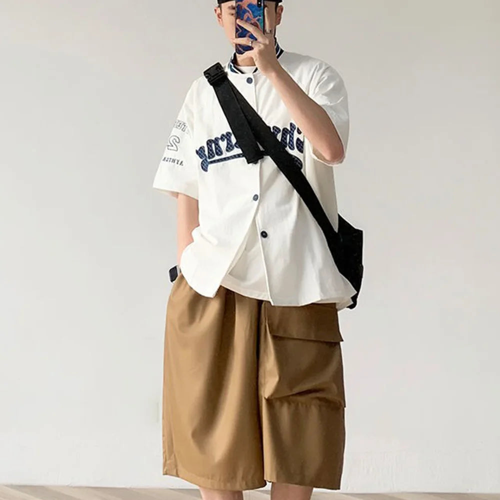 HEARUJOY  -  Men Baseball Shirt Alphabet Number Printed Casual Shirt Summer Streetwear Fashion All-Match Short Sleeve Top Men'S Clothing 2025