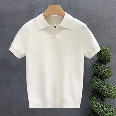 HEARUJOY  -  New Fashion Business Tops Men's Polo Shirt Light Luxury Leisure Knitted V Neck T-shirts for Man Korean Popular Short Sleeve Tees