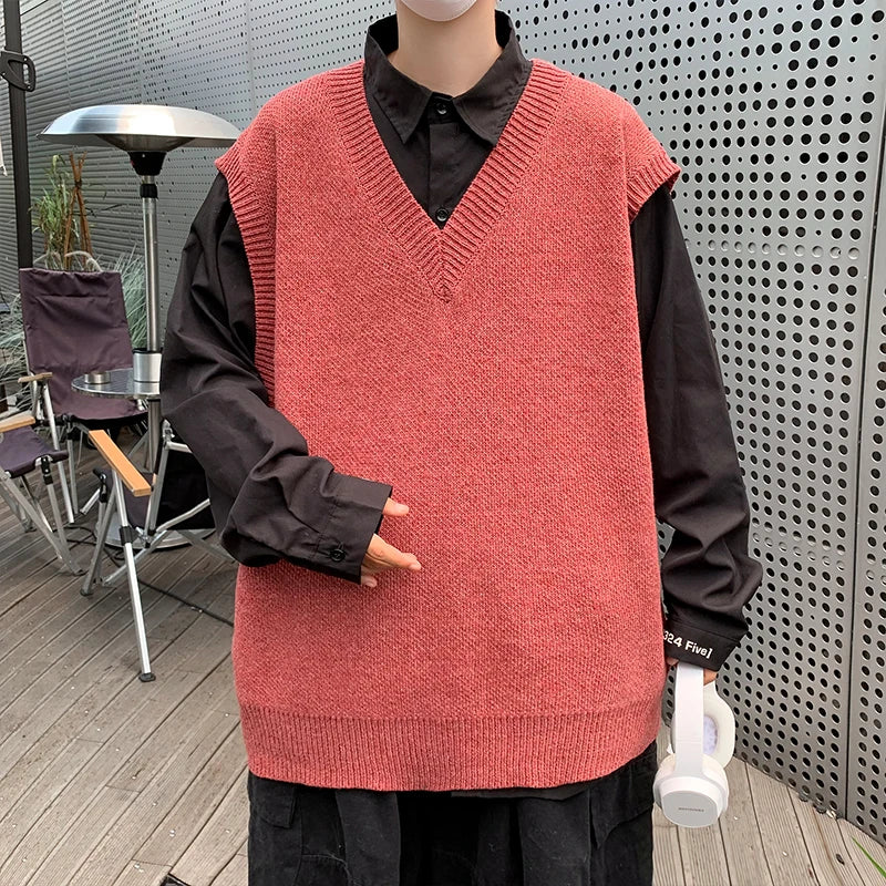 HEARUJOY  -  Autumn Streetwear Mens Loose Sweater Vest Casual Thermal Oversized Winter Sweater Vest Men Sweater Vest  for Daily Wear