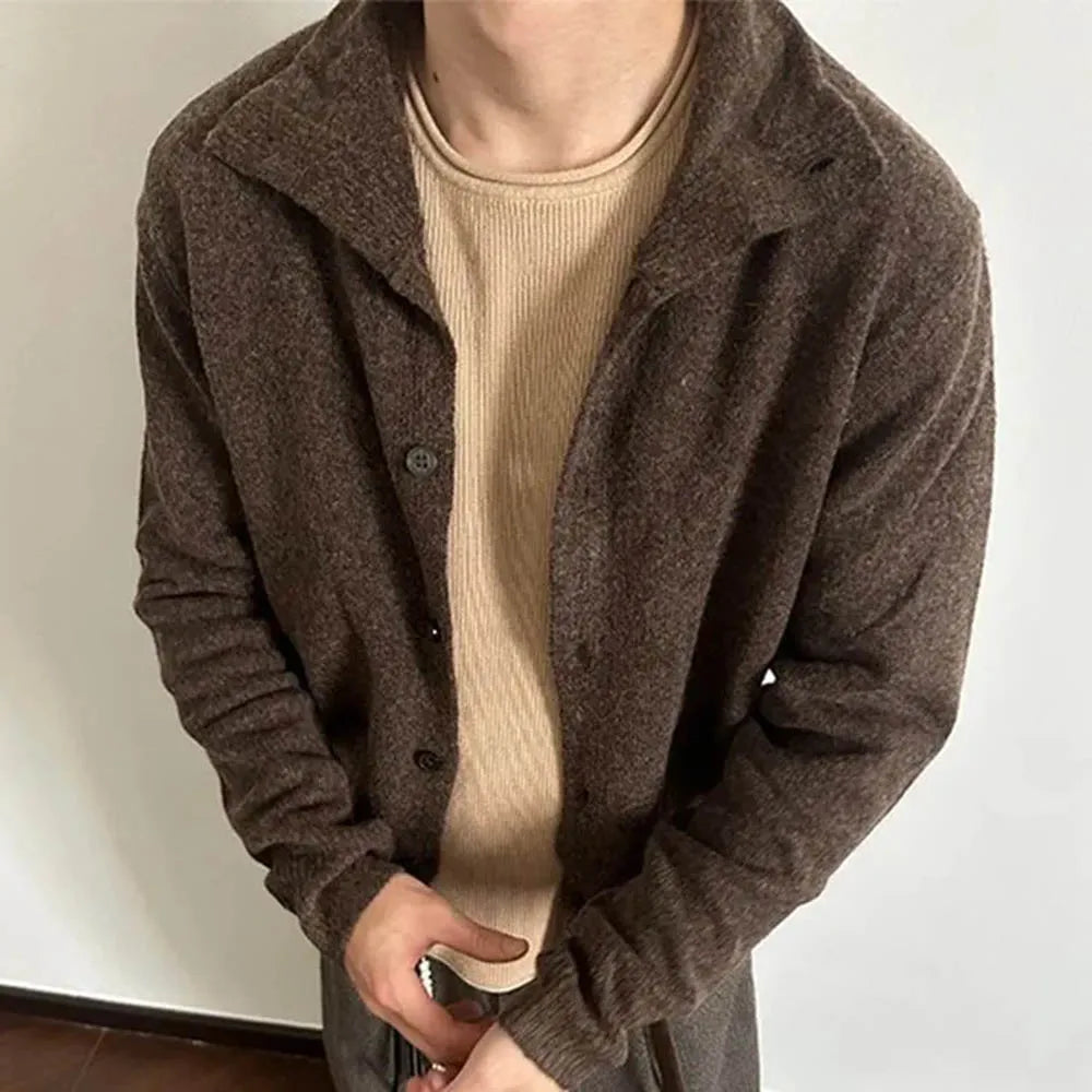 HEARUJOY  -  Autumn Men's Solid Color Cardigan Long-Sleeved Sweater Japanese Retro Fashion Trend Street Loose Casual Niche Men's Tops