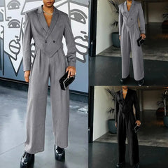 HEARUJOY  -  Spring Autumn Fashion Men Small Suit Set Tailored Collar Long Sleeve Irregular Tops And Straight Pants Two Piece Sets Loose Outf