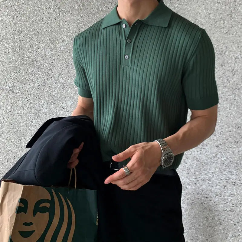 HEARUJOY  -  Lapel Polo Shirt Short-sleeved Men's Trendy Brand Loose Casual Summer Thin Solid Color Knitted Sweater T-shirt Base Shirt