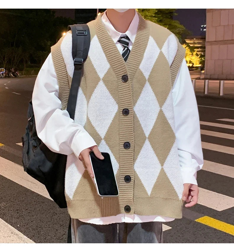 HEARUJOY  -  New Autumn Winter Fashion Trend Casual Vneck Cardigan Vest For Men Highquality Korean Version Loose Comfortable Versatile Jacket