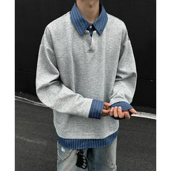 HEARUJOY  -  Black Grey Lapel Hoodie Men Fashion Striped Sweatshirt Men Streetwear Korean Loose Pullover Hoodie Mens Hoody Large Size 4XL