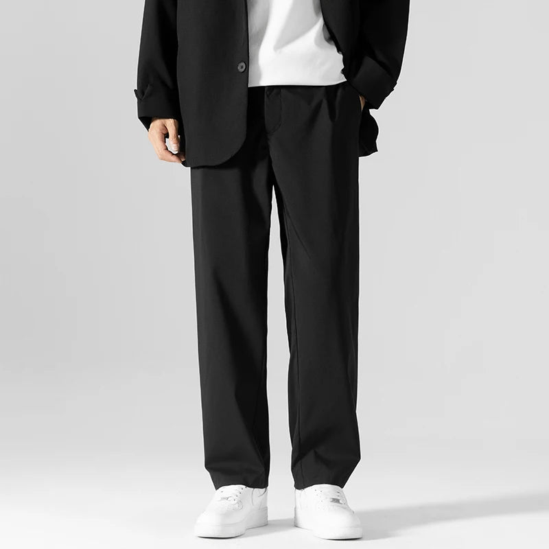 HEARUJOY  -  Autumn Men's Business Casual Suit Pants Summer Casual Long Wide Leg Dress Pants Men's Elastic Straight Office Formal Trousers