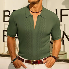 HEARUJOY  -  Summer New Men's Solid Color Short-Sleeved Cardigan Knitted Polo Shirt Retro Casual Fashion Trend Simple Slim Business Mens Tops