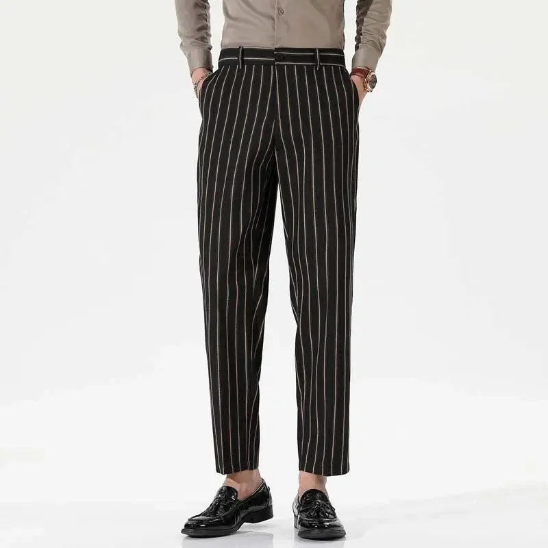 HEARUJOY  -  Men's Spring and Fall New Fashion Striped Business Casual Nine Straight Leg Suit Pants