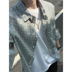 HEARUJOY  -  Mens Long Sleeve Plaid Shirt Casual Spring Autumn Fashion Shirt Streetwear Urban Comfort Fit Breathable Lightweight Wear