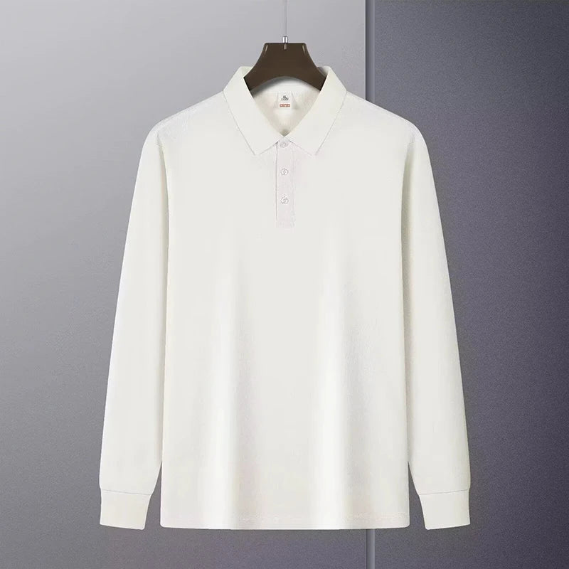 HEARUJOY  -  New American Retro Men Polo Shirt Light Luxury Solid Color Slim-fit Commuting Long Sleeve T-shirt Leisure Business Pullover Tops
