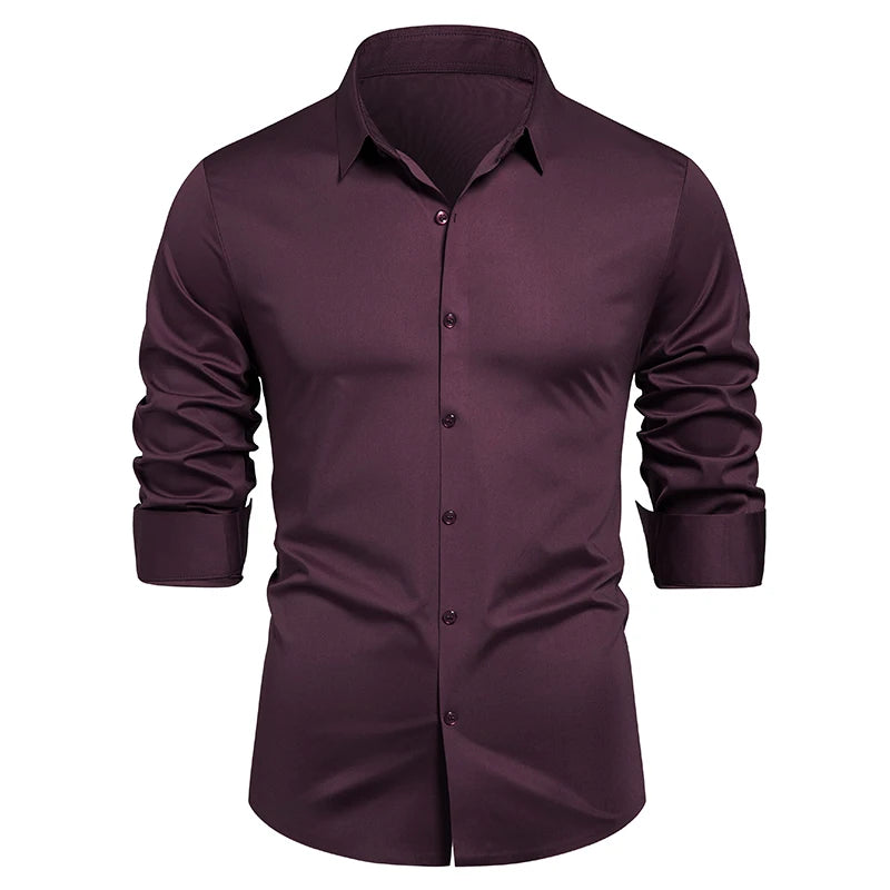 HEARUJOY  -  Men's Elastic Spring and Autumn New Long Sleeve Shirt Anti-wrinkle Free Ironing Business Comfort Breathable Slim Men Dress Shirt