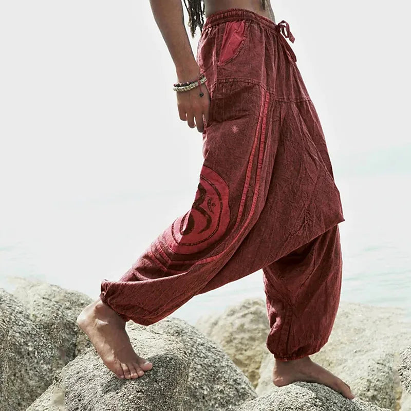 HEARUJOY  -  Vintage Ethnic Style Graphics Print Casual Pants Men 2025 Spring Summer Fashion Loose Foot Binding Haren Trousers Streetwear
