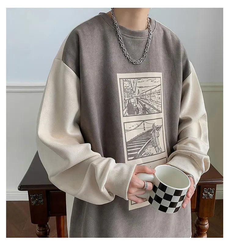 HEARUJOY  -  Mens Crewneck Sweatshirt Men Graffiti Oversized Japanese Streetwear Hip Hop Black Hoodie Men Sweatshirts Hoodies