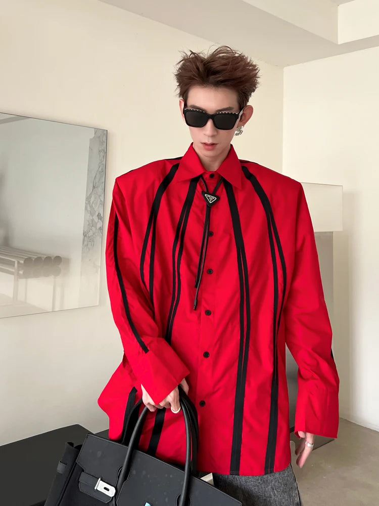 Hearujoy  Fashion Korean Spring New Long Sleeve Men turndown collar T-shirt Round Collar White Black Red Solid Color Shirts For Male