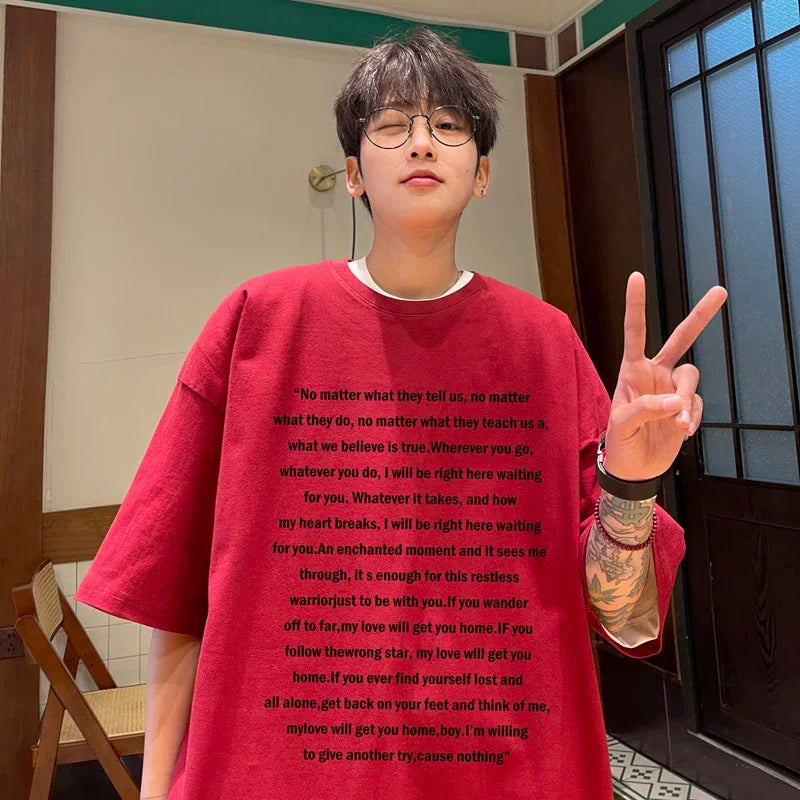 HEARUJOY  -  T Shirt Oversized Cotton For Men White Men's Letter Print T-shirts Men 5XL Casual Wear Summer Tee Shirts Big Size Clothing