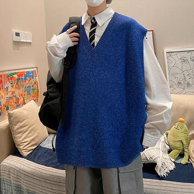 HEARUJOY  -  Autumn Streetwear Mens Loose Sweater Vest Casual Thermal Oversized Winter Sweater Vest Men Sweater Vest  for Daily Wear