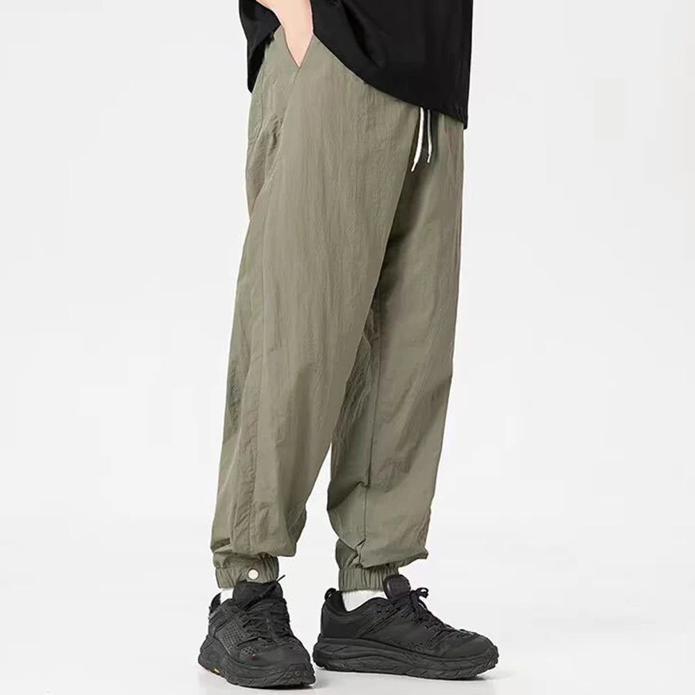 HEARUJOY  -  Men Multi Pocket Cargo Pants Casual Loose Trousers Thin Sport Simple Solid Color Medium Waist Shorts
