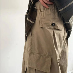 Hearujoy Japanese Wide Leg Cargo Pants Men Vintage Oversize Cargo Trousers Male Loose Casual Streetwear Hip Hop Pocket Autumn