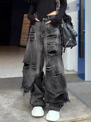 Hearujoy Y2k Baggy Jeans High Street Slouchy Hip Hop Wide Leg Jeans Men and Women Loose Ripped High Waist Floor Mopping Pants Streetwear