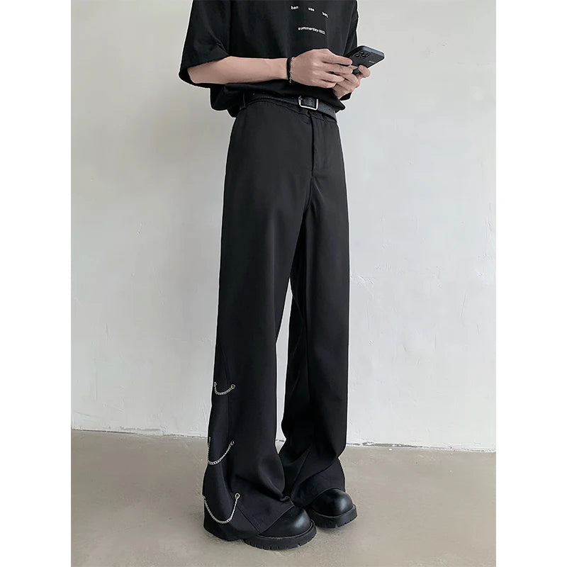 Hearujoy Chain Black Suit Pants Men Oversized Fashion Society Mens Dress Pants Korean Loose Wide Leg Pants Mens Office Formal Trousers