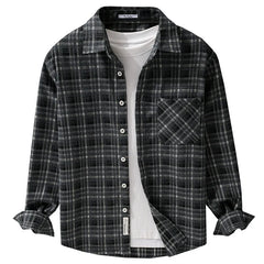 HEARUJOY  -  Streetwear Plaid Plus-Size Long Sleeve Shirt for Men Fashion Versatile Literary Casual Loose Brushed Fleece Check Top Jacket