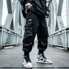 Hearujoy Black Cargo Pants Men Joggers Hip Hop Techwear Pants Hippie Cargo Trousers for Men Streetwear Plus Size Pockets Oversize