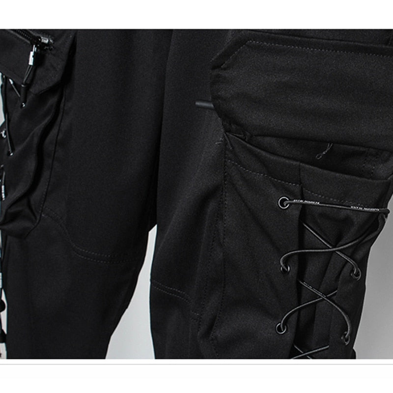 Hearujoy Tactical Functional Pants Joggers Men Pocket Drawstring Design Trousers Autumn Hip Hop Streetwear Harem Pant Black