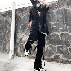 HEARUJOY  -  High Street Black Multi Zipper Jeans Men Streetwear Baggy Wide Leg Jeans 2025 American Straight Casual Loose Denim Cargo Pants