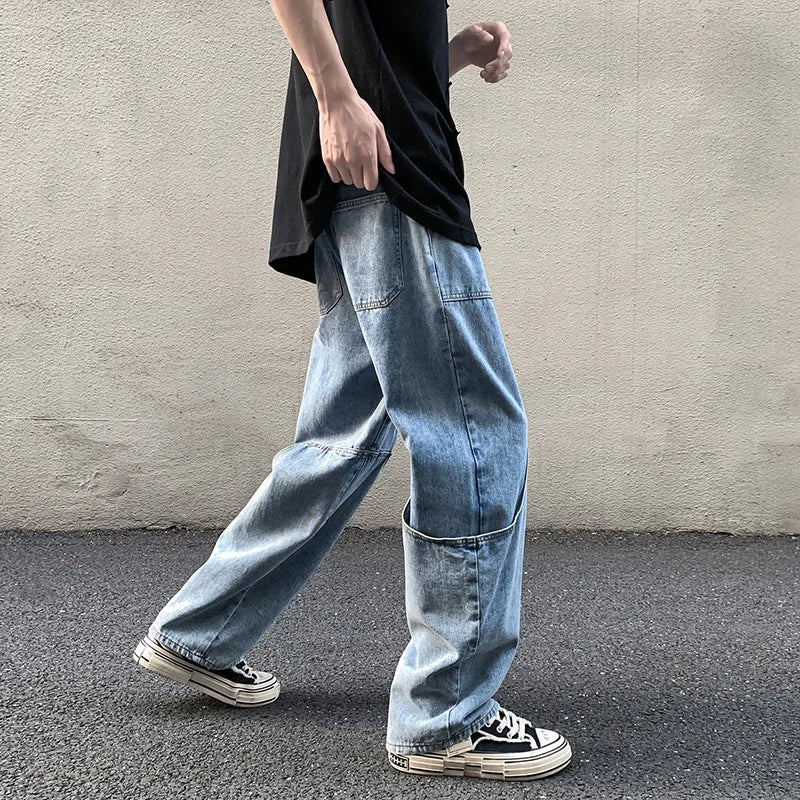 Hearujoy Loose Vintage Big Pockets Cargo Jeans Men Straight Hip Hop Jean Pants Chic Design Mens Casual Streetwear All-match Denim Pants