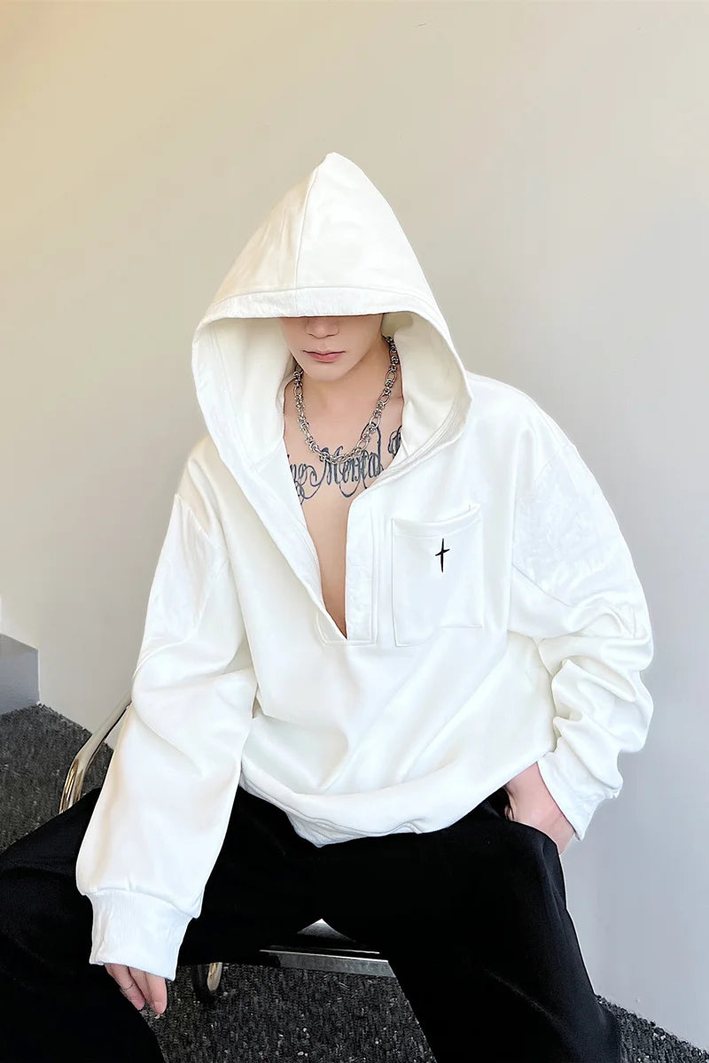 Hearujoy Korean Spring Streetwear Collar black white Sweatshirt Men Spring Korean Loose Trendy Casual Coat Male Hoodies Sweatshirts