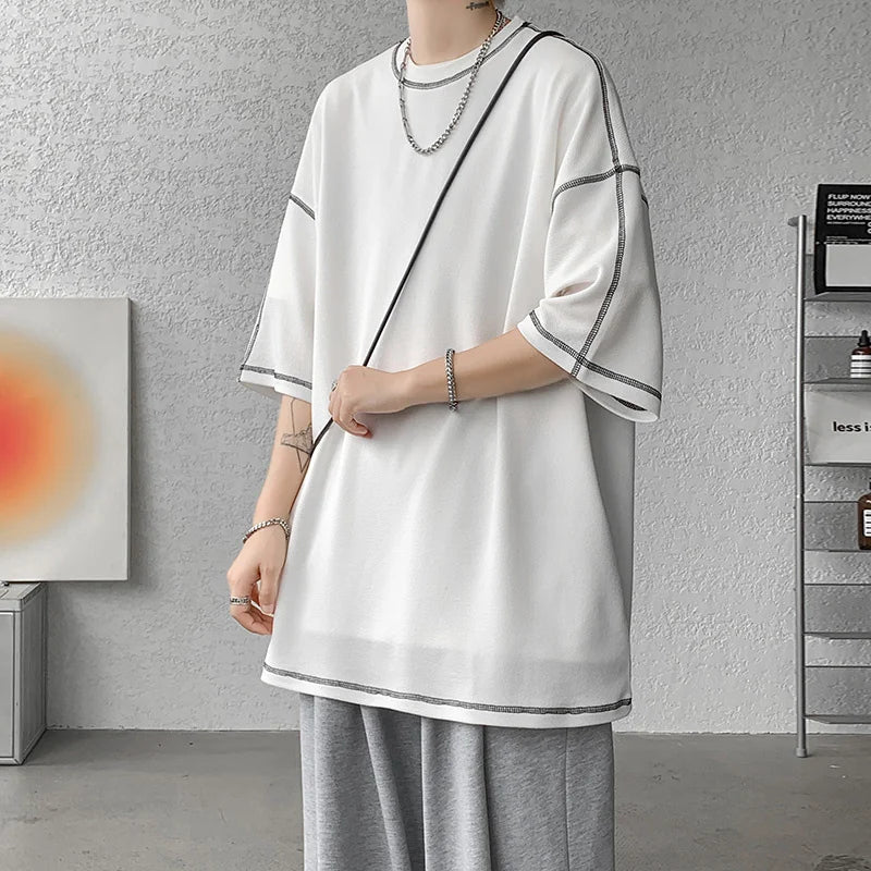 HEARUJOY  -  Summer Short Sleeve T-shirt Men Fashion Casual White Oversized T Shirt Men Streetwear Hip Hop Loose O-Neck Tshirt Mens Top S-2XL