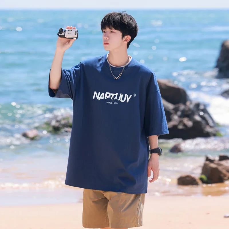 HEARUJOY  -  T Shirt Oversized Cotton For Men White Men's Letter Print 5XL T-shirts Men Casual Wear Summer Tee Shirts Big Size Clothing