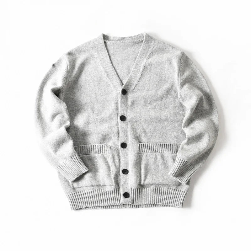 HEARUJOY  -  Premium Wool-Blend Relaxed Fit Layered V-Neck Cardigan Men's Warm Knit Sweater Coat for Autumn/Winter