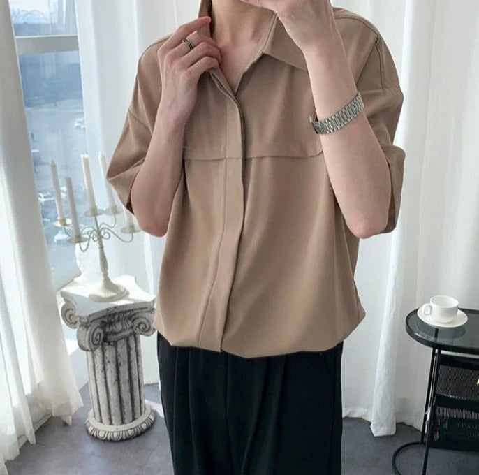 HEARUJOY  -  White Man Shirt Short Sleeve Shirts for Men Plain High Quality Luxury with Collar New in Designer Vintage Summer Casual Silk