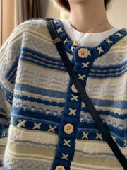 Hearujoy Vintage Cardigan Sweater Men Blue Long Sleeve Striped Sweater Coat V-neck Casual Knitted Jumpers Male Korean Clothes