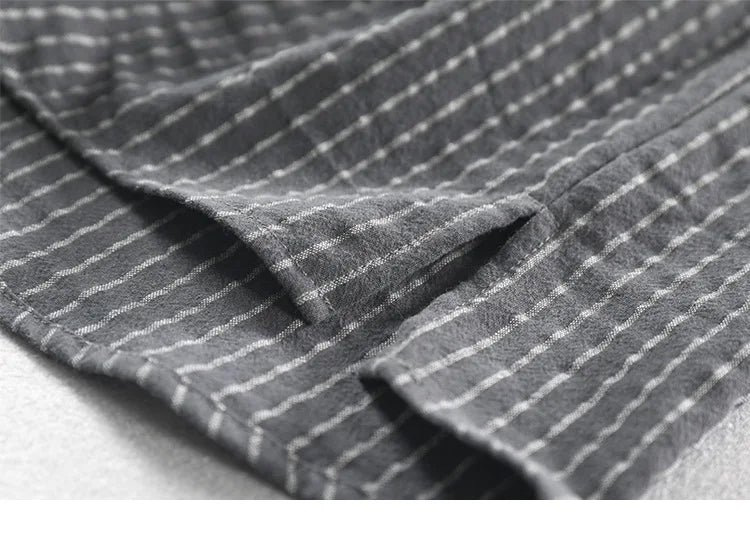 HEARUJOY  -  Men's Casual Cotton Shirt Short Sleeve Blouse Tops Summer Botton Pinstripe Holiday Shirt Comfortable Handsome Men Henley Shirt