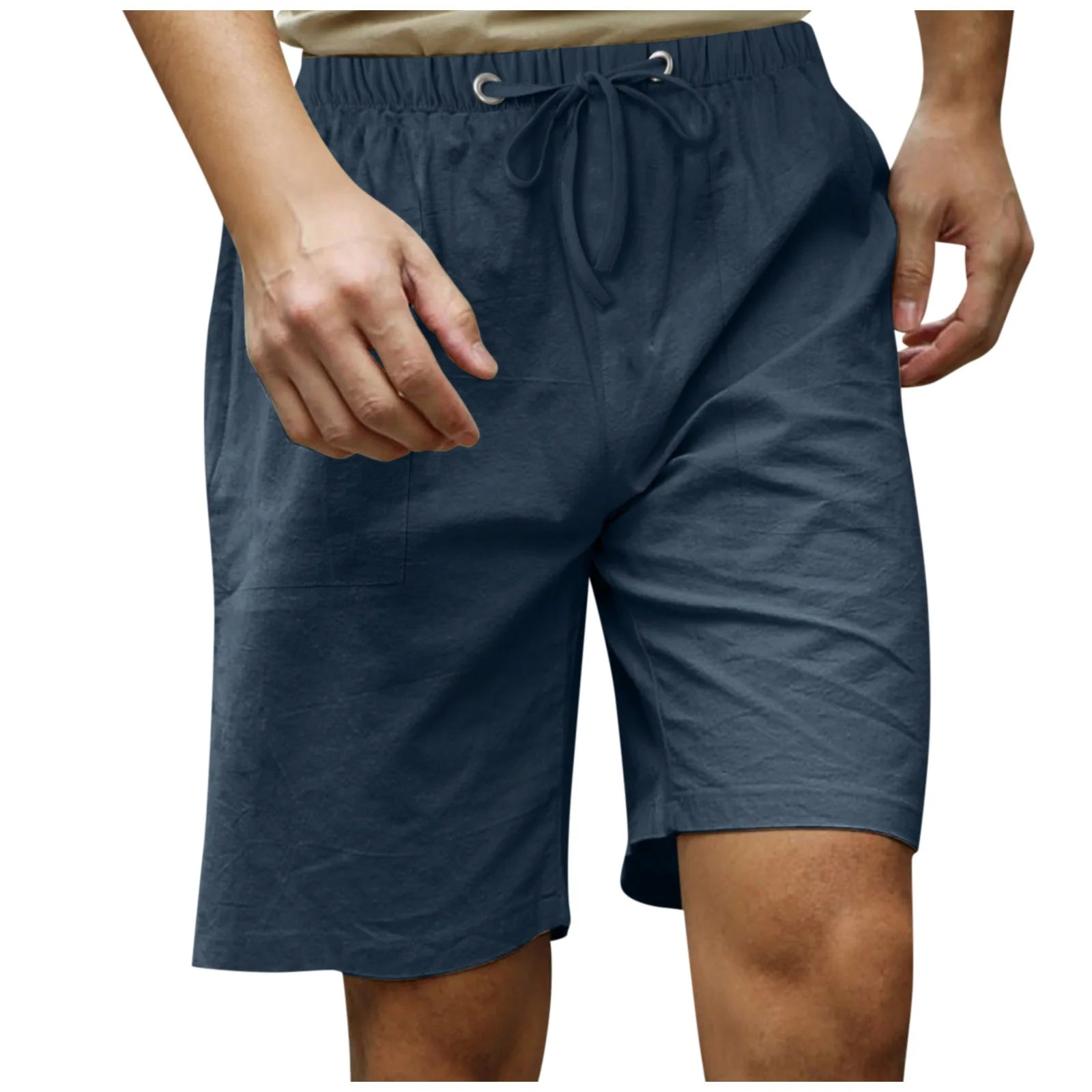 HEARUJOY  -  Summer Men's Cotton and Linen Simple Beach Casual Elastic Waist Shorts