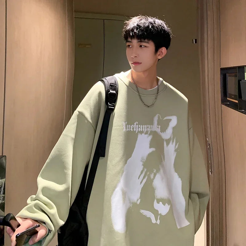 HEARUJOY  -  Men's Oversized Hoodie Black 5XL Hoodies Oversize for Men Funny Print Man Casual Wear Hoody Male Sweatshirt