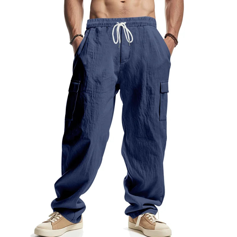 HEARUJOY  -  Men's Linen Four-season Thin Breathable Workwear with Multiple Pockets and Loose Casual Wide-leg Pants