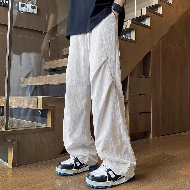 HEARUJOY  -  Ice Silk Baggy Summer Thin Men's Casual Wide-leg Pants Low Price Stylish High Quality New in Classic Y2k Long Xxxl Male Trousers